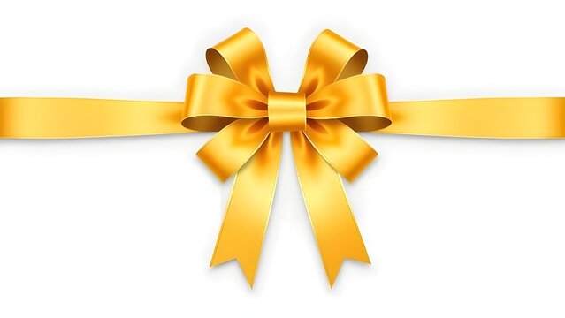 A yellow ribbon with a gold bow on a transparent background
