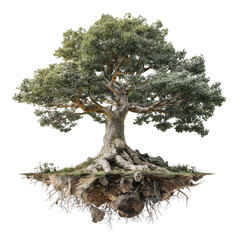 Highly Detailed Tree with Visible Roots on Transparent Background