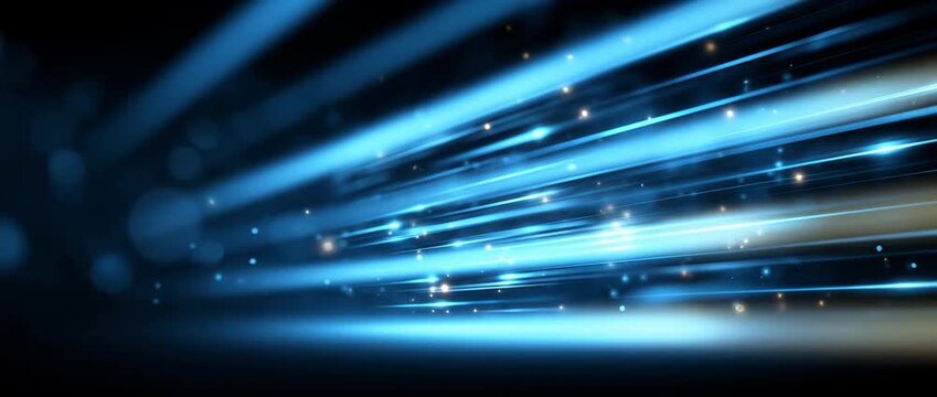 Glowing blue fiber optic light streaks background