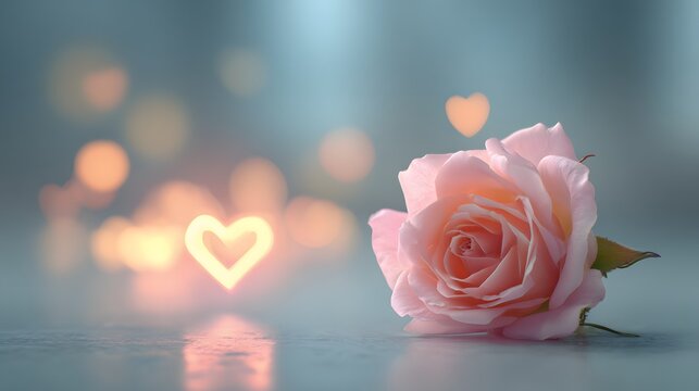 minimal design with single rose and glowing heart soft background for greeting card - Powered by Adobe