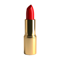 A classic red lipstick in a shiny gold tube, isolated against a black background