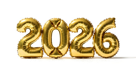 Luxury Golden 2026 Text with Confetti and Streamers on White for New Year