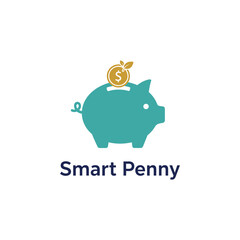 Obraz premium The “Smart Penny” logo shows a teal piggy bank with a gold coin sprouting leaves, symbolizing saving, growth, and smart financial management.