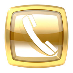 Gleaming golden square with white phone handset icon, glossy finish