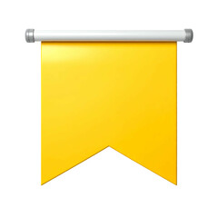 Graphic illustration of a golden banner with rounded edges, hanging from a silver bar