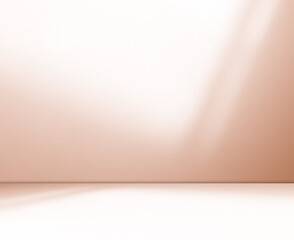 Begie background wall floor with shadow flower gradient peach color backdrop, minimal podium stage loft for presentation product, empty mockup stand interior