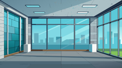 Empty office room with city view cartoon