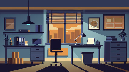 Office room interior at night scene