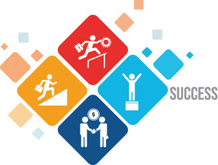Vector illustration abstract graphic representing success with icons for achievement, teamwork, and progress