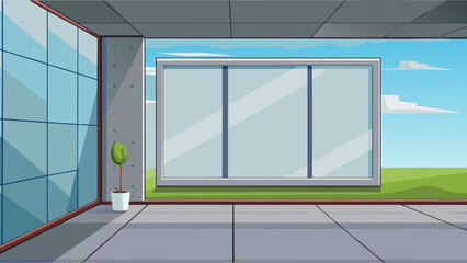 Empty office room with glass wall view