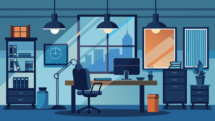 Modern office interior at night time