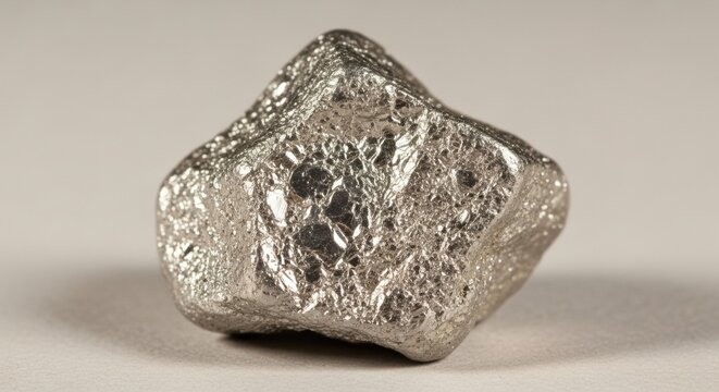 A single, unrefined platinum or silver nugget with a rough, pitted metallic texture, isolated on a light neutral studio background.