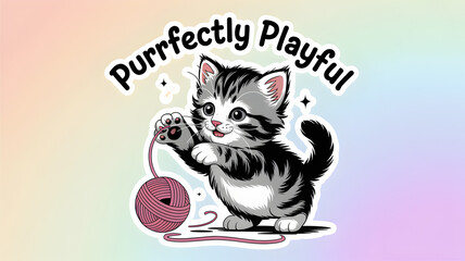 Playful kitten illustration cute cartoon sticker design perfect for childrens products and cheerful themes