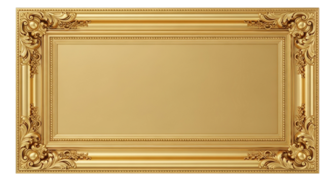 Ornate gold picture frame isolated PNG with Transparent Background