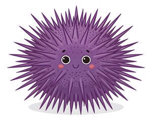 Cute Purple Sea Urchin Cartoon Character with Spikes and Big Eyes