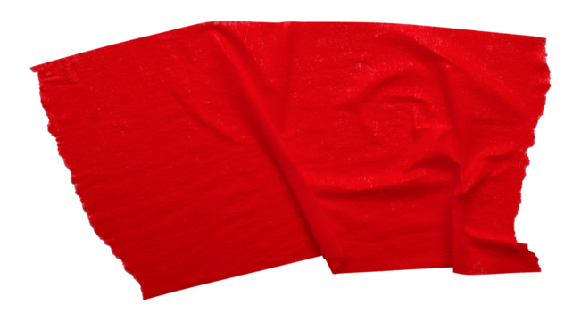 red crumpled torn tape isolated on transparent background.