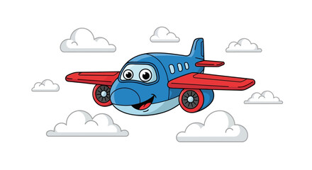 Whimsical Cartoon Airplane Soaring Through Soft Clouds in a Cheerful Sky Illustration