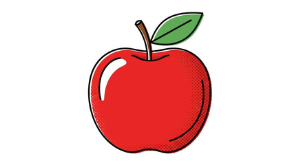 Vibrant red apple illustration with playful halftone effect and refreshing green leaf detail