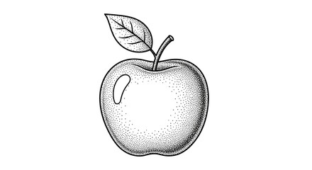 An intriguing rendering of an apple using stippling technique on a white canvas background