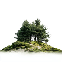 Green Trees on Small Hill on Transparent Background