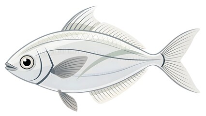 Illustrated White Fish with Soft Detailing and Smooth Fins