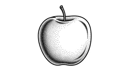 Monochrome drawing of an apple, demonstrating stippling technique and meticulous detail for