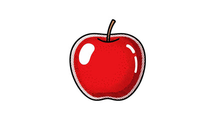 Retro style illustration of a vibrant red apple with detailed halftone shading texture effect