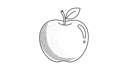 Detailed black and white sketch of an apple with leaf for artistic applications