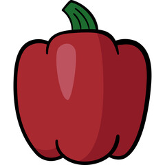 Red Bell Pepper Vegetable Icon Isolated on White Background with Simple Flat Design and Outline Style for Digital Use