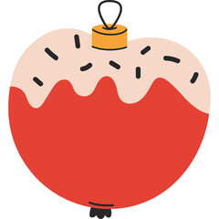 Red Christmas Bauble Decoration with White Icing and Sprinkles Transparent Background Festive Holiday Ornament