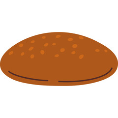 Round Brown Bread Bun with Small Brown Spots Isolated on White Background Simple Graphic Design