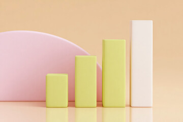 Minimal pastel 3D bars in warm gradient light, representing business growth, financial stability, and success concept with soft modern style.