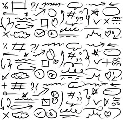 Collection of hand drawn doodle arrows symbols and shapes