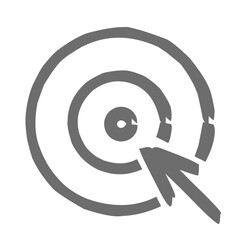 A hand-drawn gray target icon with a cursor arrow pointing directly at its central bullseye.