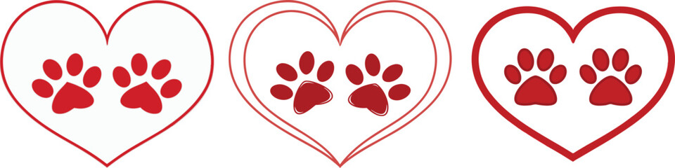 Three hearts with red paw prints inside  © Sujon