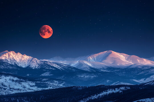 A rare lunar eclipse partially covering the moon over the mountains   - Powered by Adobe