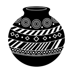 Decorative Clay Pot Icon | Traditional Earthen Vase Vector | Tribal Ceramic Pattern Illustration