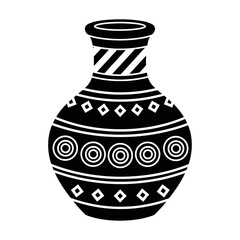 Decorative Clay Pot Icon | Traditional Earthen Vase Vector | Tribal Ceramic Pattern Illustration