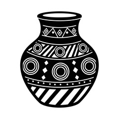 Decorative Clay Pot Icon | Traditional Earthen Vase Vector | Tribal Ceramic Pattern Illustration