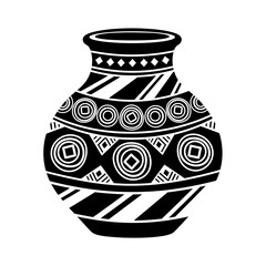 Decorative Clay Pot Icon | Traditional Earthen Vase Vector | Tribal Ceramic Pattern Illustration