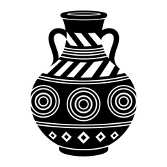 Decorative Clay Pot Icon | Traditional Earthen Vase Vector | Tribal Ceramic Pattern Illustration