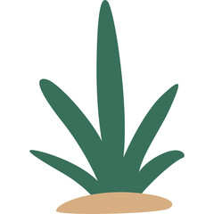 Simple Green Plant Illustration With Brown Ground Base In Cartoon Style With Transparent Background