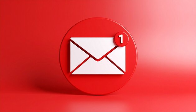 Red circular email icon with white envelope and “1” notification badge.