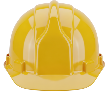 Yellow hard hat construction safety helmet industrial protective headgear with a glossy finish and textured details isolated with equipment worker labor