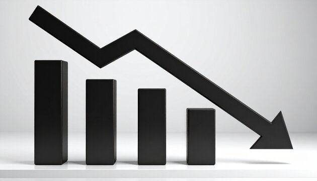 Declining bar chart with downward arrow showing negative trend.
