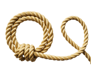 Closeup of a coiled rope isolated on transparent background
