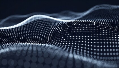 Abstract wave mesh of white dots on dark background with flowing depth.