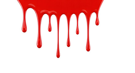 Vibrant red liquid dripping down in abstract streaks isolated on transparent background