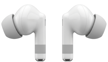 Two White Wireless Earbuds With Gray Silicone Tips And Silver Bands Presented On A Transparent Background For Isolation Audio Sound Technology Music Listening Transparent Background