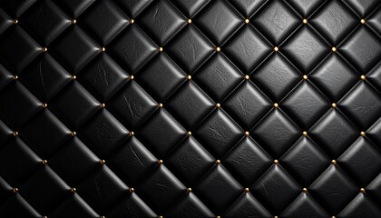 Quilted black leather surface with diamond pattern and metallic studs.